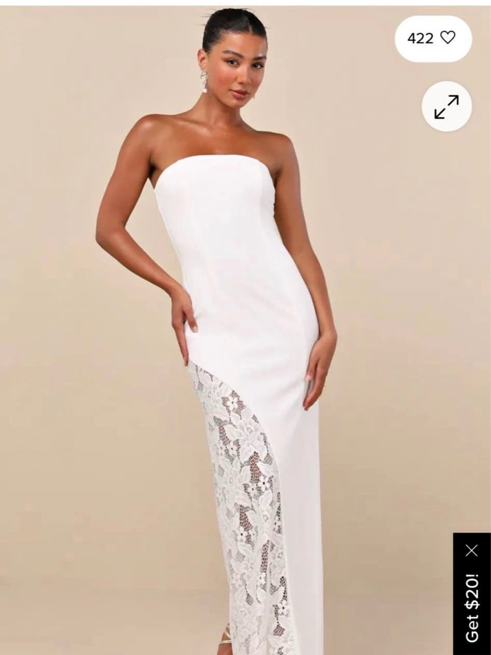 Lulu's Strapless White Column Dress with Lace Panel
